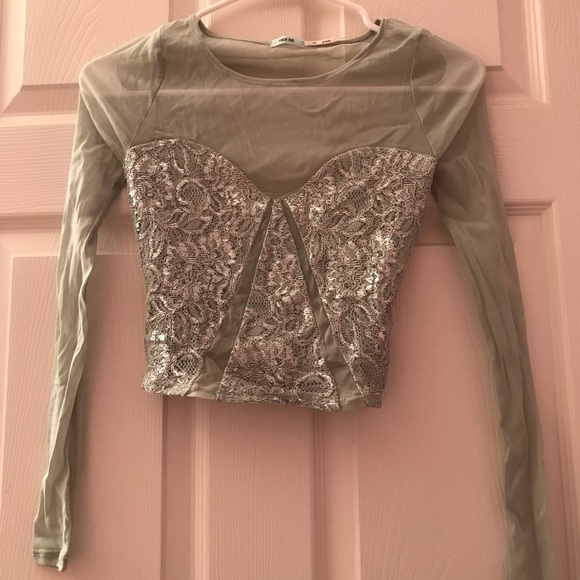 Kimchi Blue Mint Green Lace and Mesh Crop Top - Picture 1 of 2